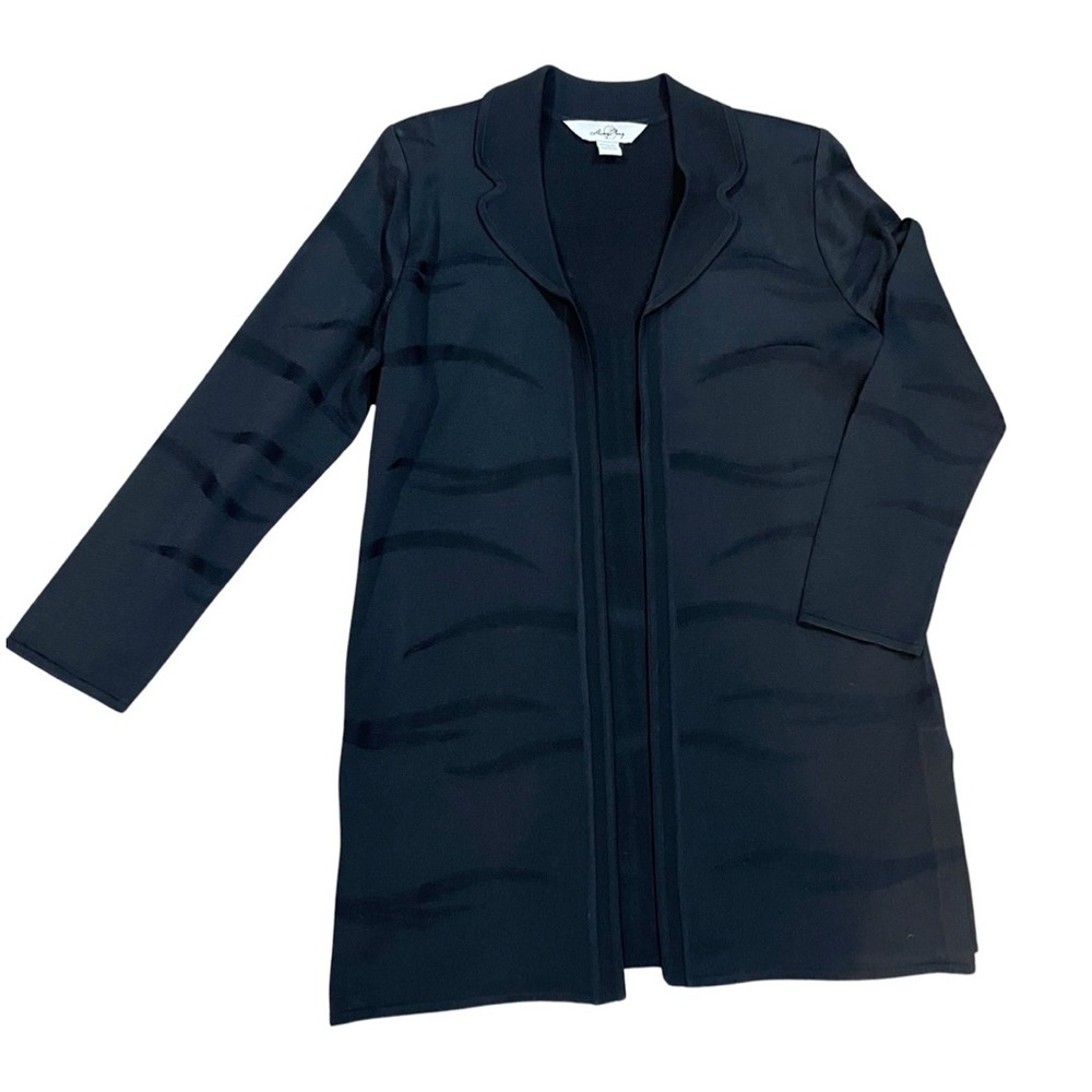 Ming Wang Open Front Textured Knit Cardigan Jacket M Black Unlined Career